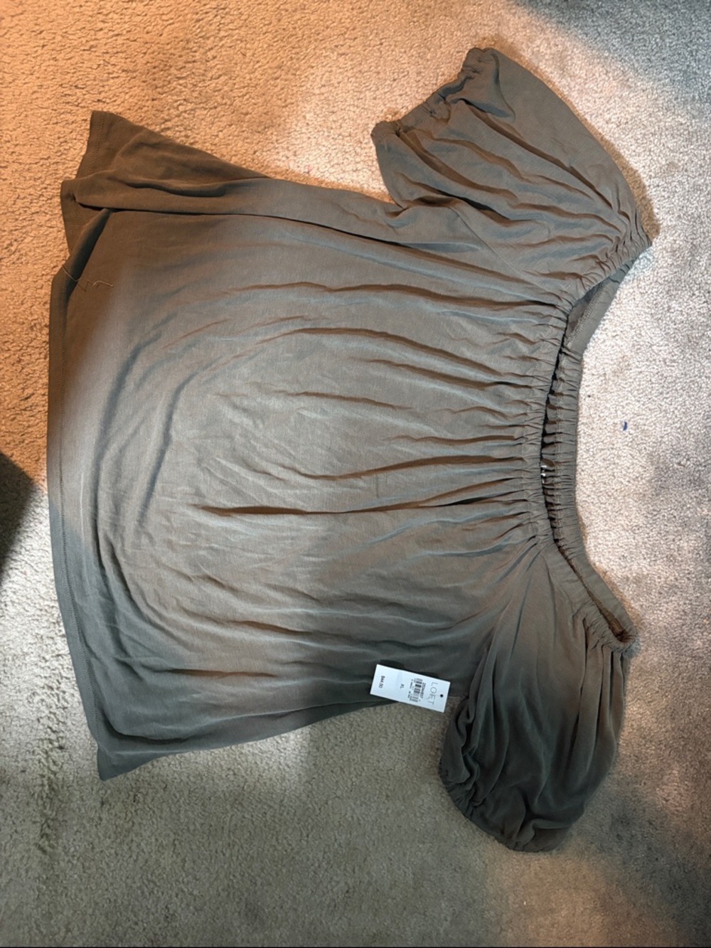 Ann Taylor Loft Off-Shoulder Gathered Top in Olive Green NWT XL baby doll